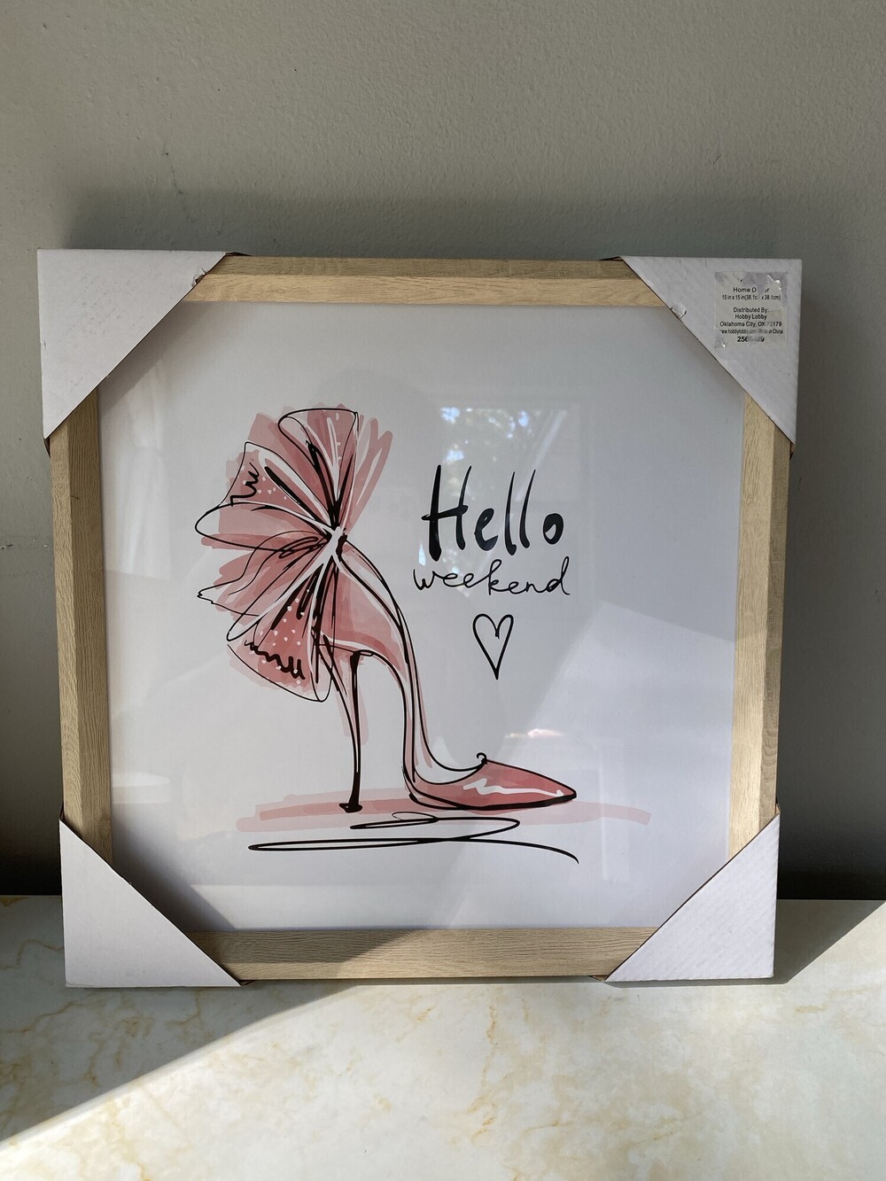 New Hello Weekend Pink Heels Framed Wall Art 15 x 15